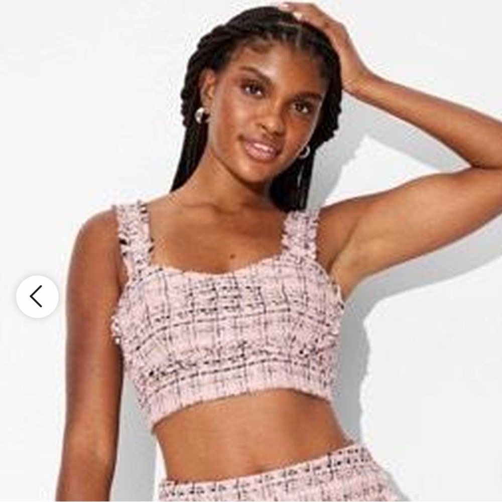 Target Tweed Bustier Crop Top Cream Pink Black NWT Large